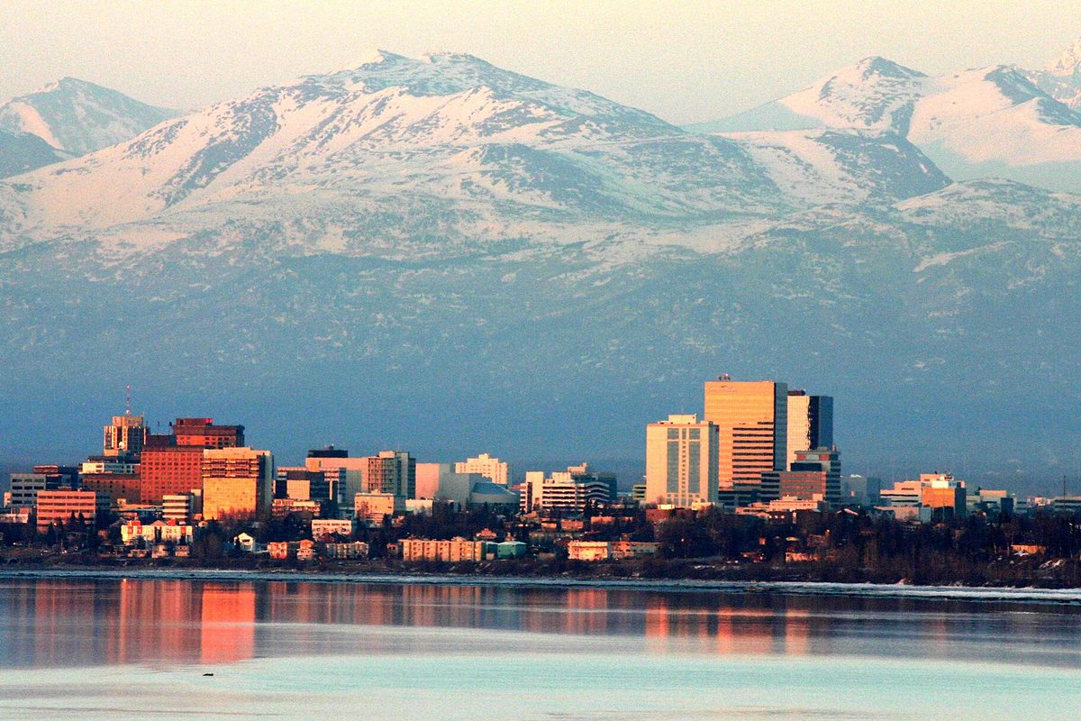 Anchorage, Alaska on an April evening