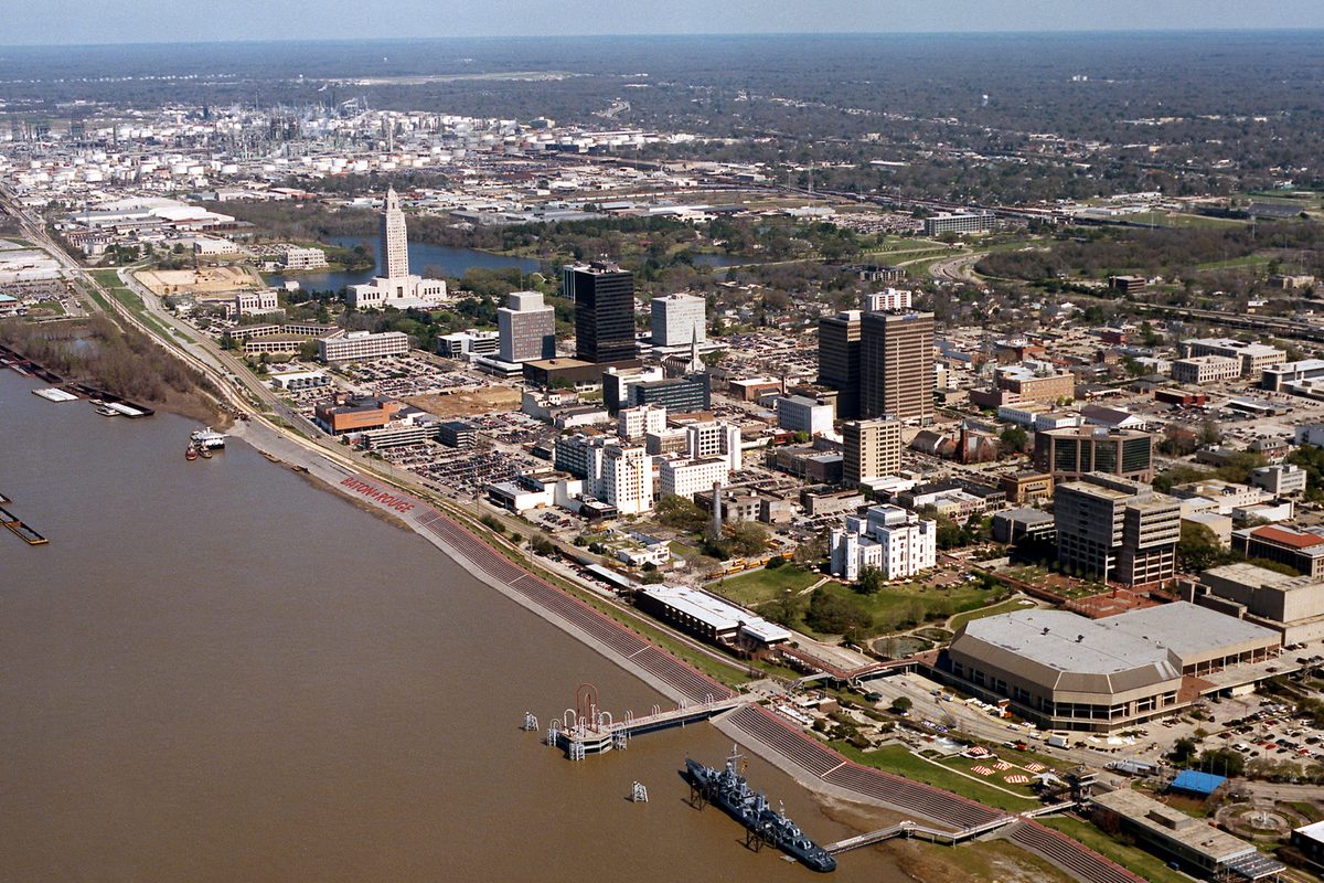Aerial view of the Baton Rouge, Louisiana waterfront
