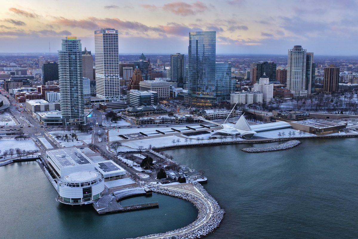 The Milwaukee skyline in 2025, with the new Northwestern Mutual building among the downtown towers