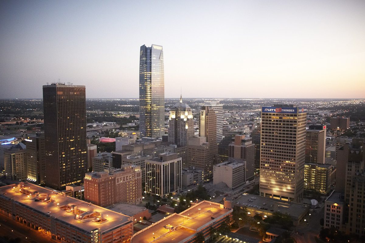Downtown Oklahoma City skyline at twilight