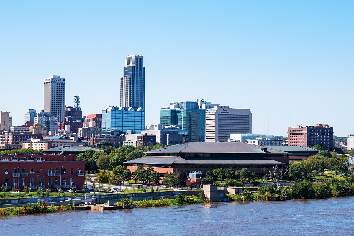 The Omaha, Nebraska skyline on the Missouri River