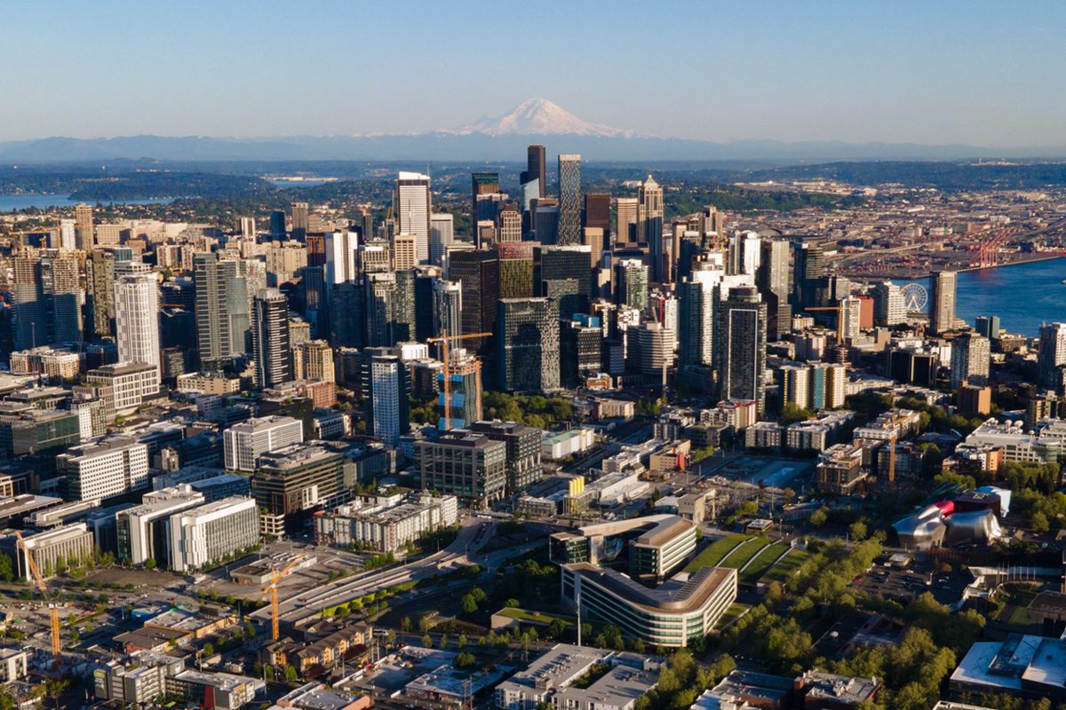 Aerial view of Seattle, Washington, taken in May 2023